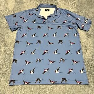 Waggle Polo Shirt Mens XL Blue Birds Golf Polo Performance All Over Print